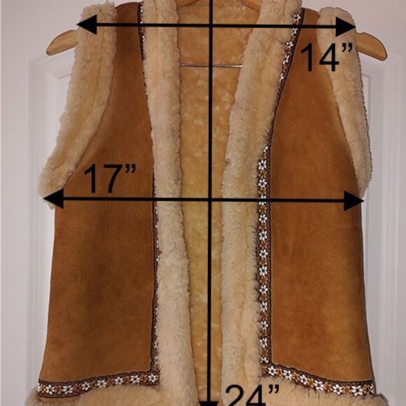 Suede & Faux Shearling Vest-Embroidered-Boho/Vintage 70's - Picture 4 of 4